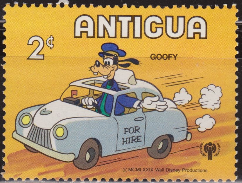 z vendido Antigua 1980 Scott 564 Sello ** Walt Disney Transporte Goofy Taxi 2c